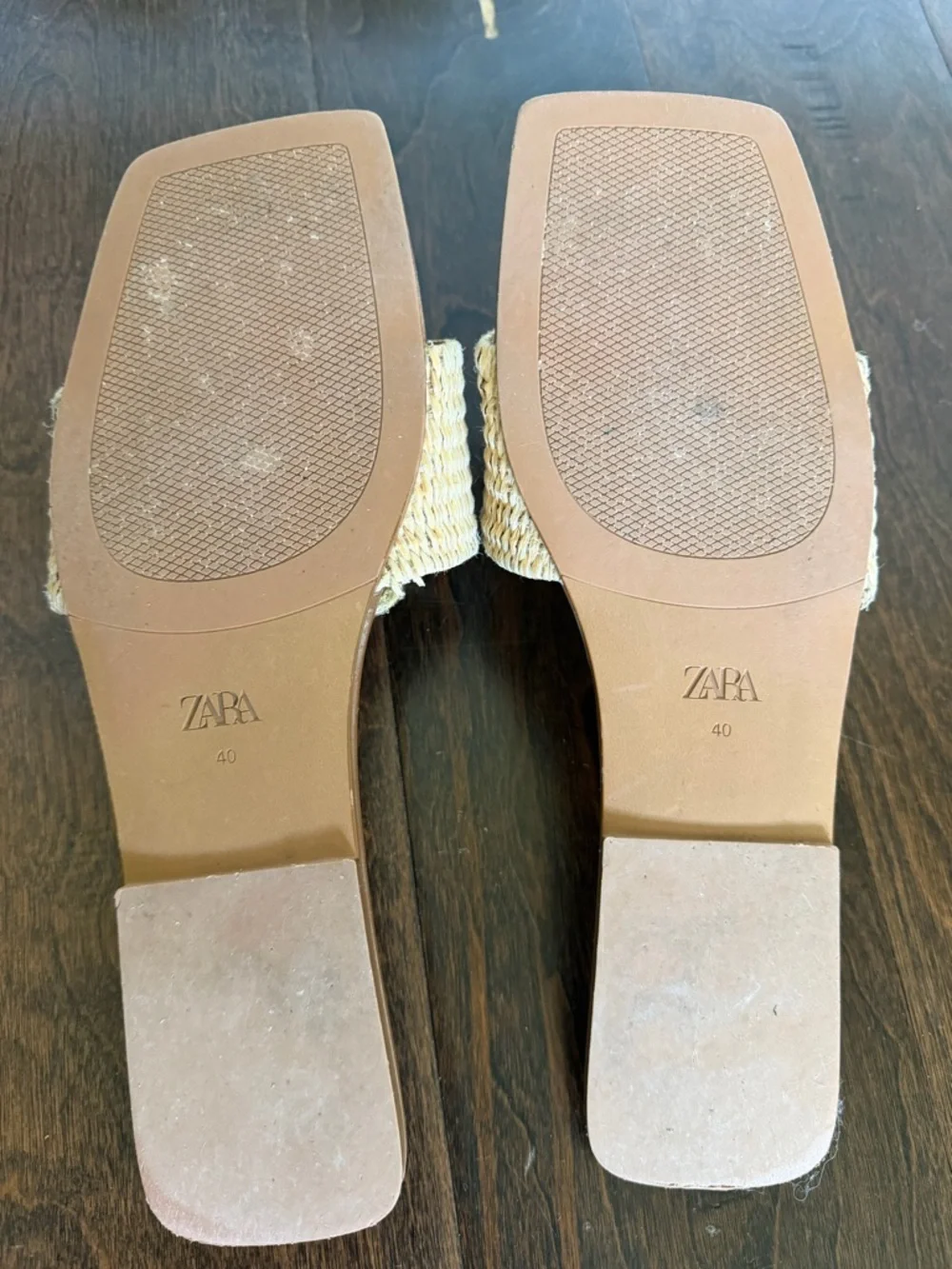 Zara Tan Raffia Slide Sandals with Pearl-Embellished Buckle - Picture 3 of 6